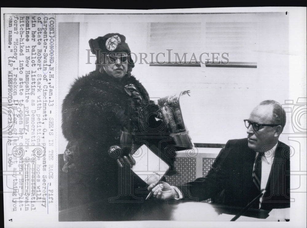 1964 Press Photo Fifi Carpenter-Swain Sec State Robert Stark petition win ballot - Historic Images