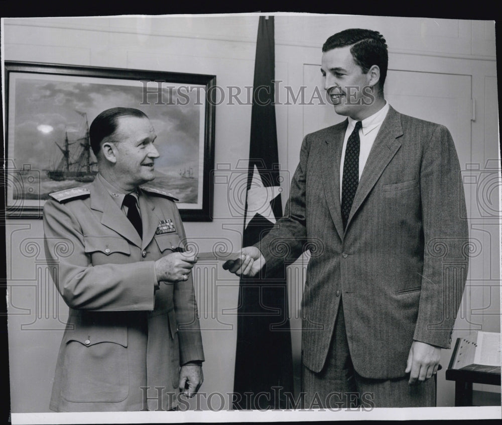 1955 Press Photo Rear Admiral John A. Snackenberg &amp; Mr.Henry Parkman Red Cross - Historic Images