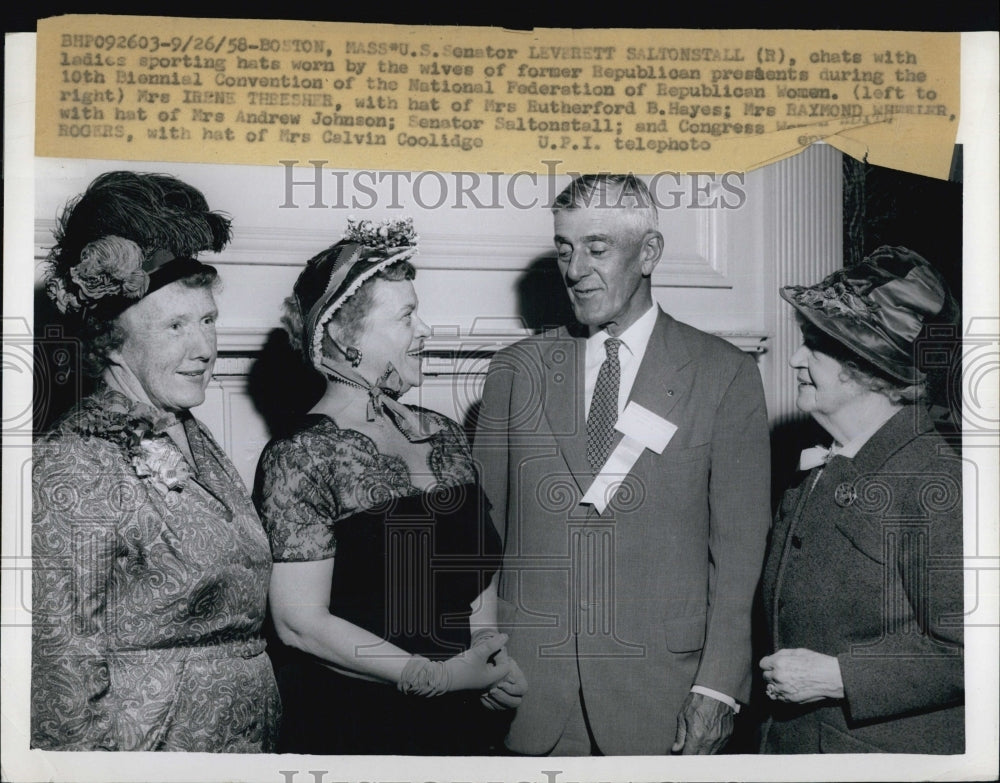 1958 Press Photo Sen. Leverett Saltonstall at Biennial Convention of GOP women - Historic Images