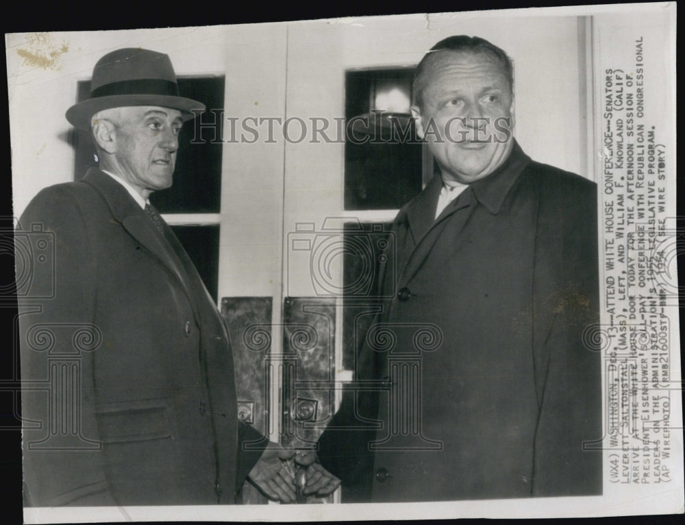 1954 Press Photo Sen. Leverett Saltonstall &amp; Sen. William Knowland at White Hous - Historic Images