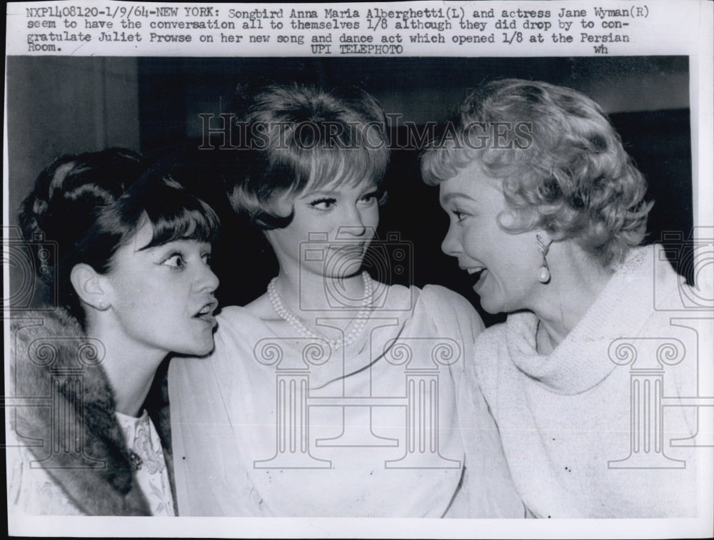 1964 Press Photo Actress Jane Wyman, &amp; Singer Anna Alberghetti &amp; Juliet Prowse - Historic Images