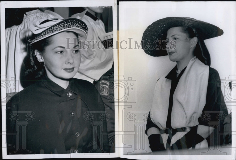 1951 Press Photo Mrs. Matthew Ridgway Models Large-Brimmed Hat - Historic Images