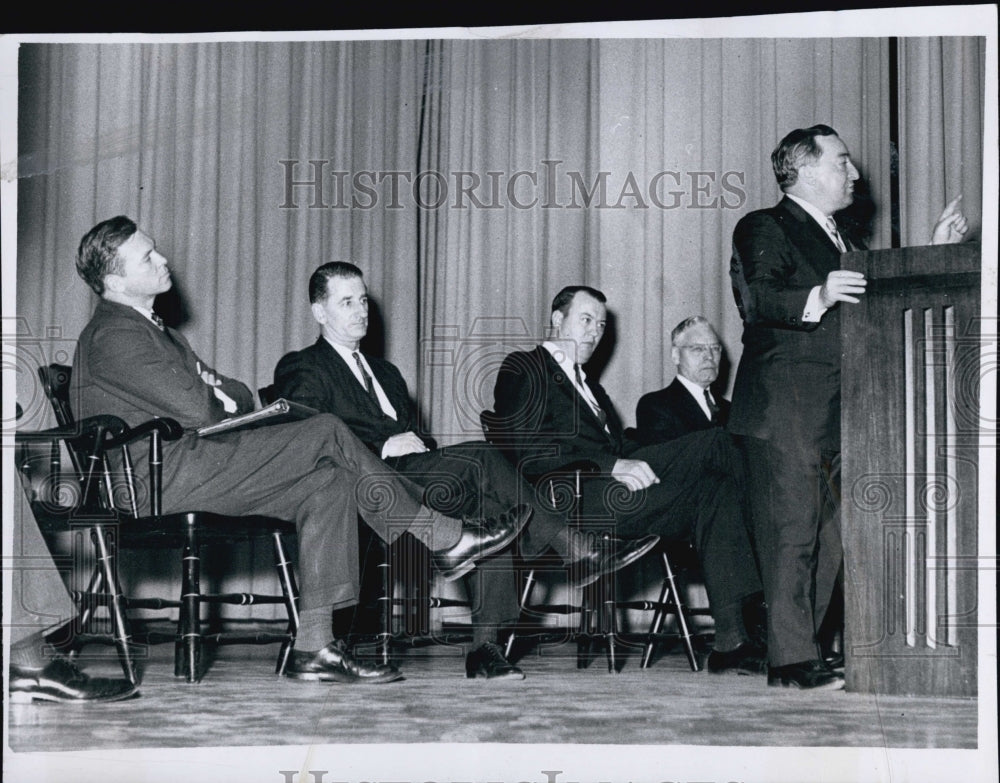 1964 Press Photo Gov. Endicott Peabody, Michael O&#39;Keefe, Sen. Kevin Harrington, - Historic Images