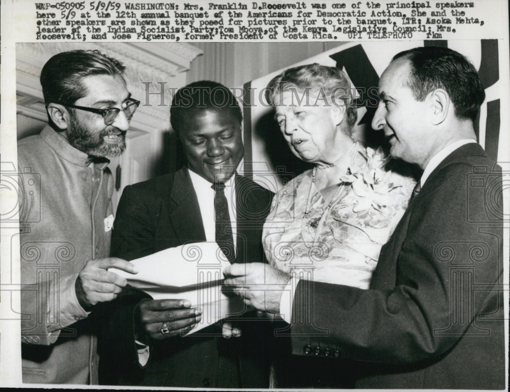 1959 Press Photo Mrs Franklin Roosevelt, Asoka Mehta India, Tom Mooya Kenya - Historic Images