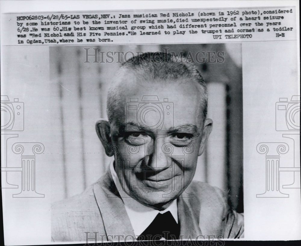 1965 Press Photo Jazz Musician Red Nichols Dies From Heart Seizure At 60 - Historic Images