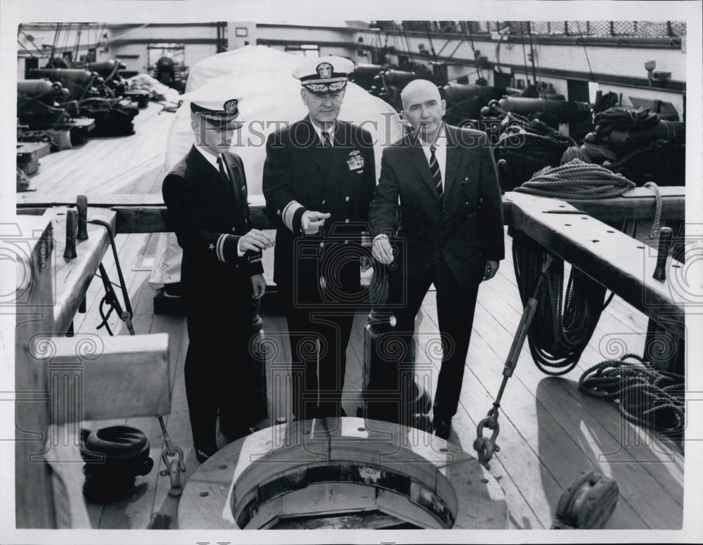 1967 Press Photo John Powers, Roy Benson, David Powers on &quot;Old Ironsides&quot; - Historic Images