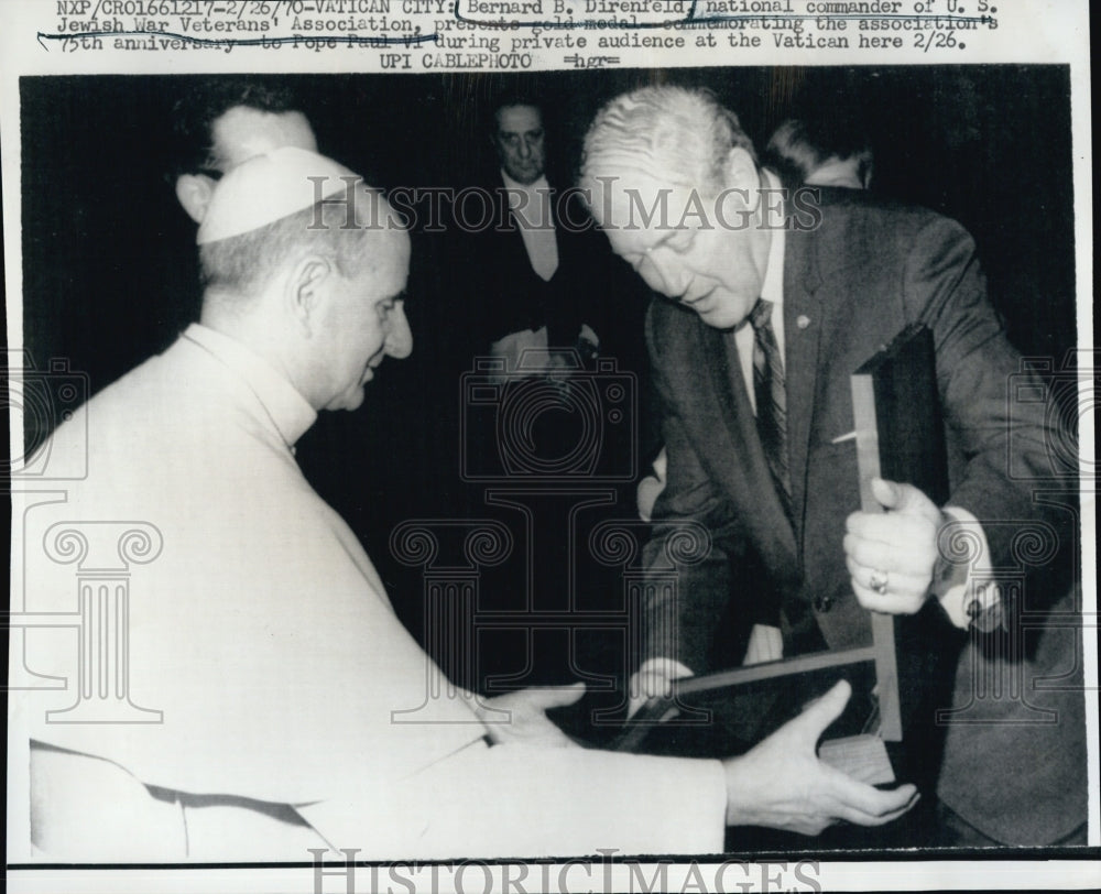 1970 Press Photo Bernard Direnfield Jewish War Veterans with Pope John Paul VI - Historic Images