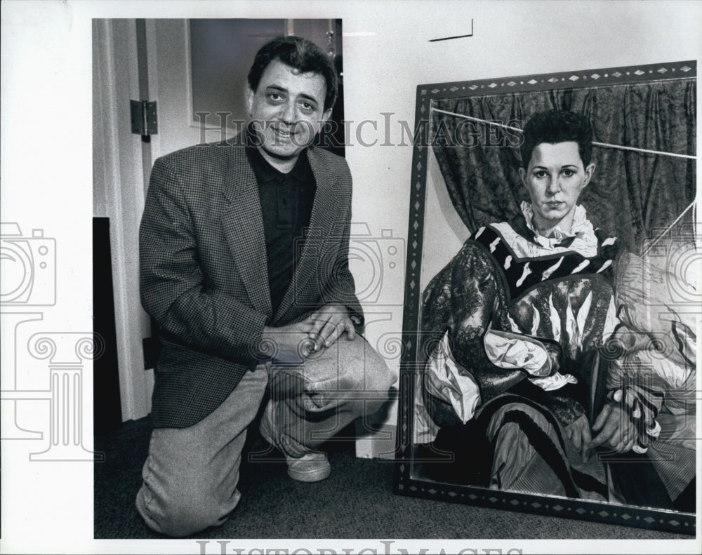 1993 Press Photo Arthur Dion Owner of Naga Gallery with Latest Painting - Historic Images