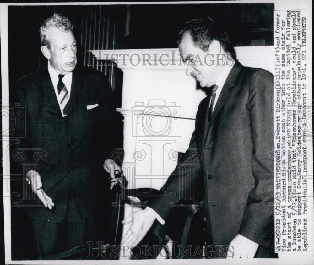 1963 Press Photo Everett Dirksen &amp; Former VP Richard Nixon - Historic Images