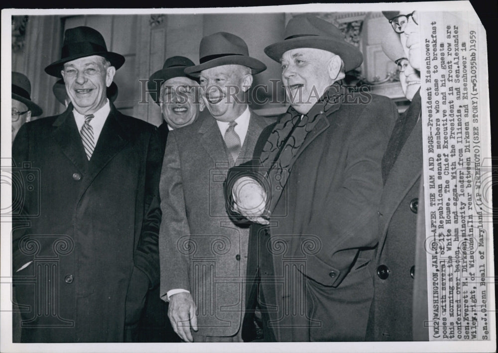 1959 Press Photo President Eisenhower &amp; Senators Dirksen, Wiley &amp; Beall - Historic Images