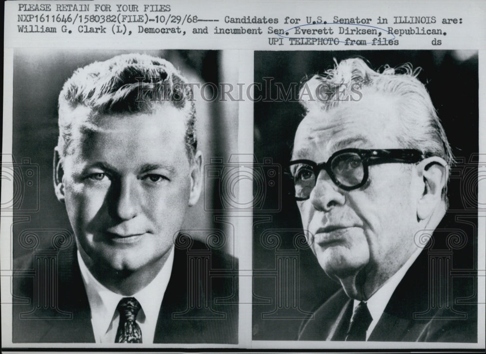 1968 Press Photo Candidates for Senator of IL William Clark &amp; Everett Dirksen - Historic Images