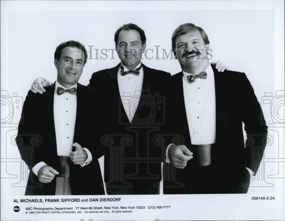 1989 Press Photo Al Michaels, Frank Gifford & Dan Dierdorf Monday Night Football - Historic Images