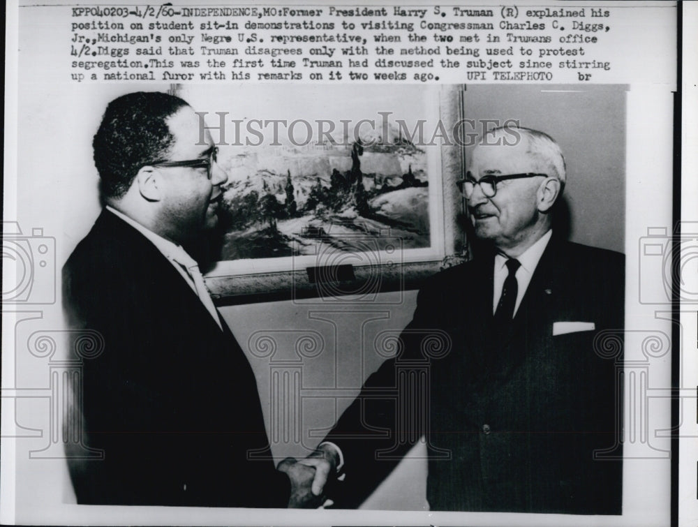 1960 Press Photo Congressman Charles C. Diggs Jr. and Pres. Harry S.Trauman. - Historic Images