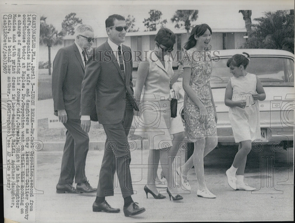 1967 Press Photo Dr.Carl Coppolino with wife and daughter outside the courtroom. - Historic Images