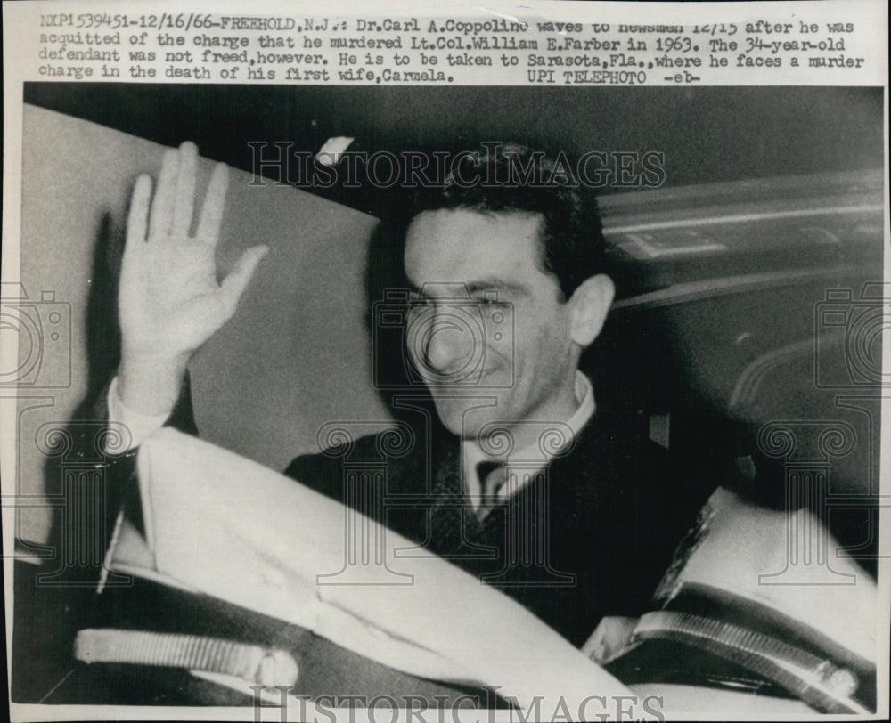 1966 Press Photo Dr. Carl Coppolino Trial Acquitted Murder William Farber - Historic Images