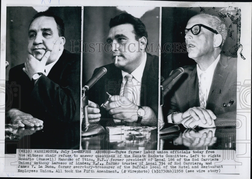 1958 Press Photo Labor Union Officials Refuse To Answer Questions - Historic Images