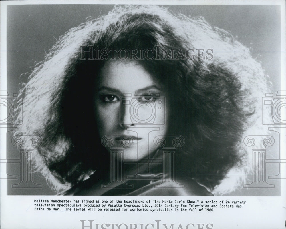 1980 Press Photo Singer Melissa Manchester Monte Carlo Show Pasetta Overseas LTD - Historic Images