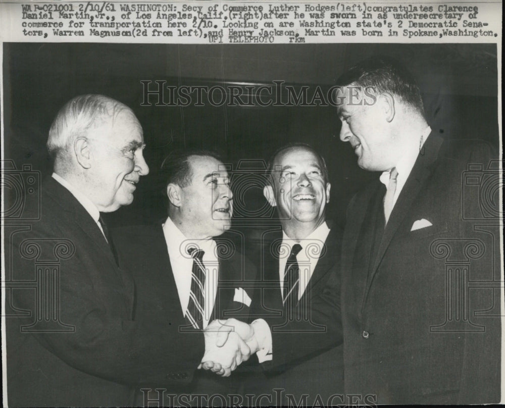 1961 Press Photo Luther Hodges, Sec. of Commerce With Martin, Magnuson &amp; Jackson - Historic Images