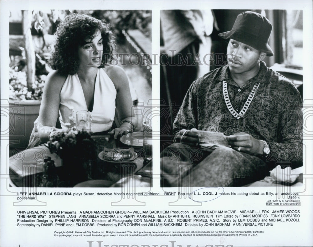 1991 Press Photo LL Cool J &amp; Annabella Sciorra in &quot;The Hard Way&quot; - Historic Images