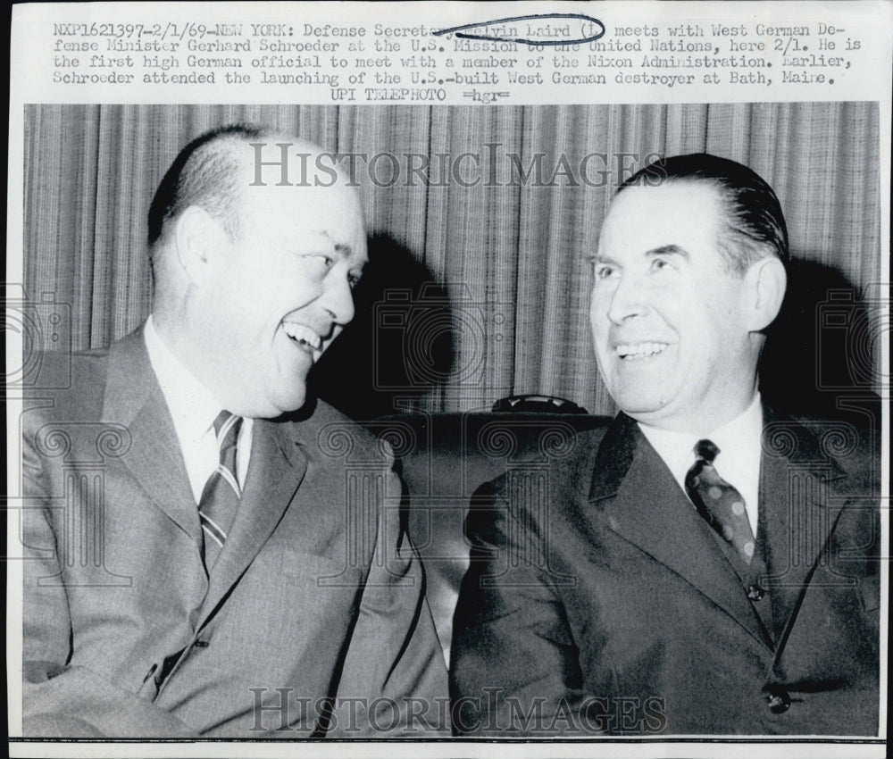 1969 Press Photo Melvin Laird Defense Sec. and Gerhard Schroeder,German Minister - Historic Images