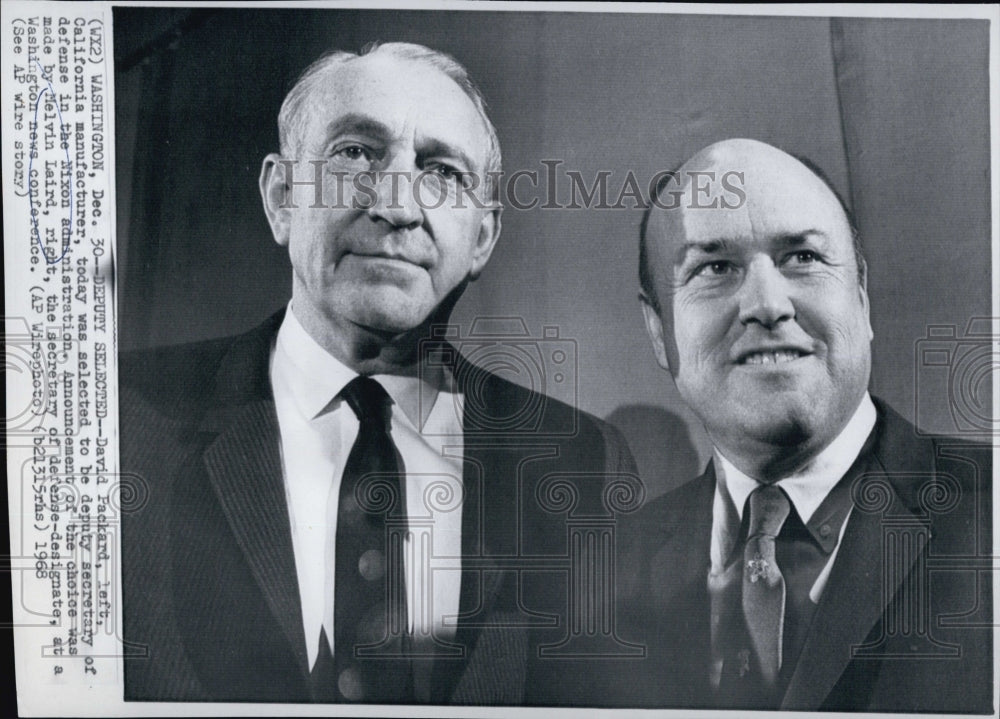 1968 Press Photo Defense Sec.Melvin Laird and David Packard a Calif.manufacturer - Historic Images