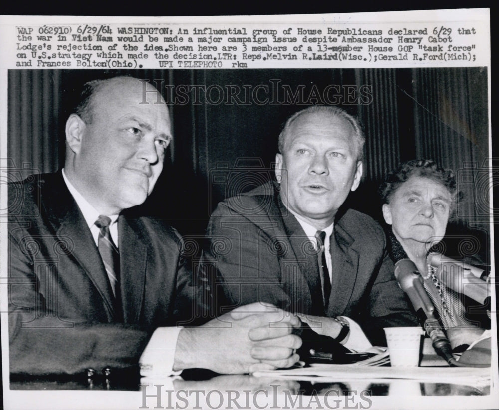 1964 Press Photo House GOP Task Force Reps Melvin Laird, Gerald Ford&amp; F Bolton - Historic Images