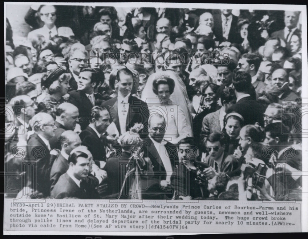 1964 Press Photo Prince Carlos of Bourbon-Parma and Princess Irene of Netherland - Historic Images