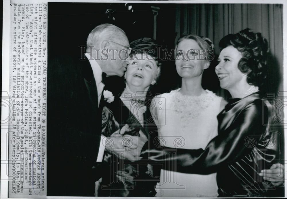 1965 Press Photo George Abbott Actress Lillan Gish, Irra Petina &amp; Constance Tow - Historic Images