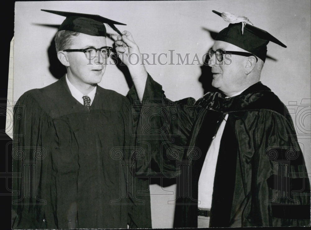 1956 Press Photo District Attorney Garrett Byrne &amp; Garrett Jr at Graduation - Historic Images