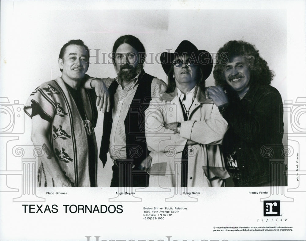 1990 Press Photo Jiminez, Meyers, Sahm and Fender of &quot;The Texas Tornadoes&quot; - Historic Images