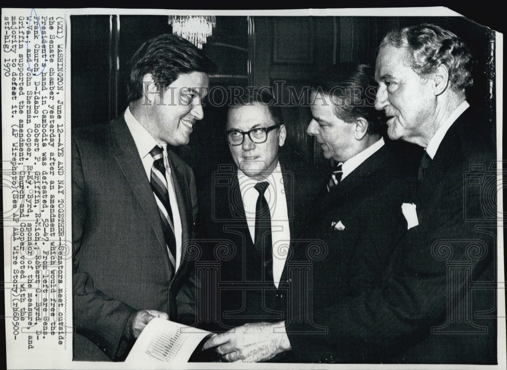 1970 Press Photo Frank Church, Robert Griffin, Robert Byrd John Cooper at Senate - Historic Images