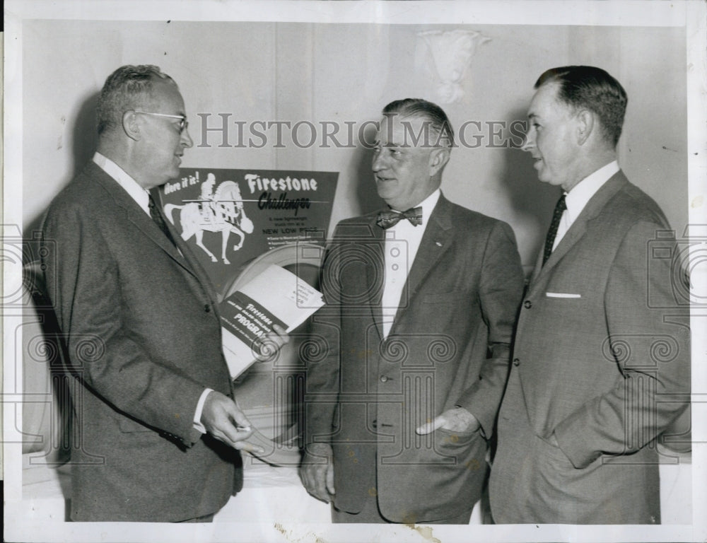 1957 Press Photo L.J. Campbell President Firestonr Steel,Sam Vaugn,Dan Hurley - Historic Images