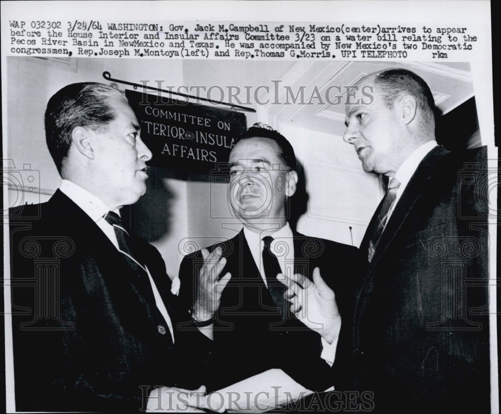 1964 Press Photo Gov.Jack Campbell,Thomas Morris,At House Committee Meeting - Historic Images