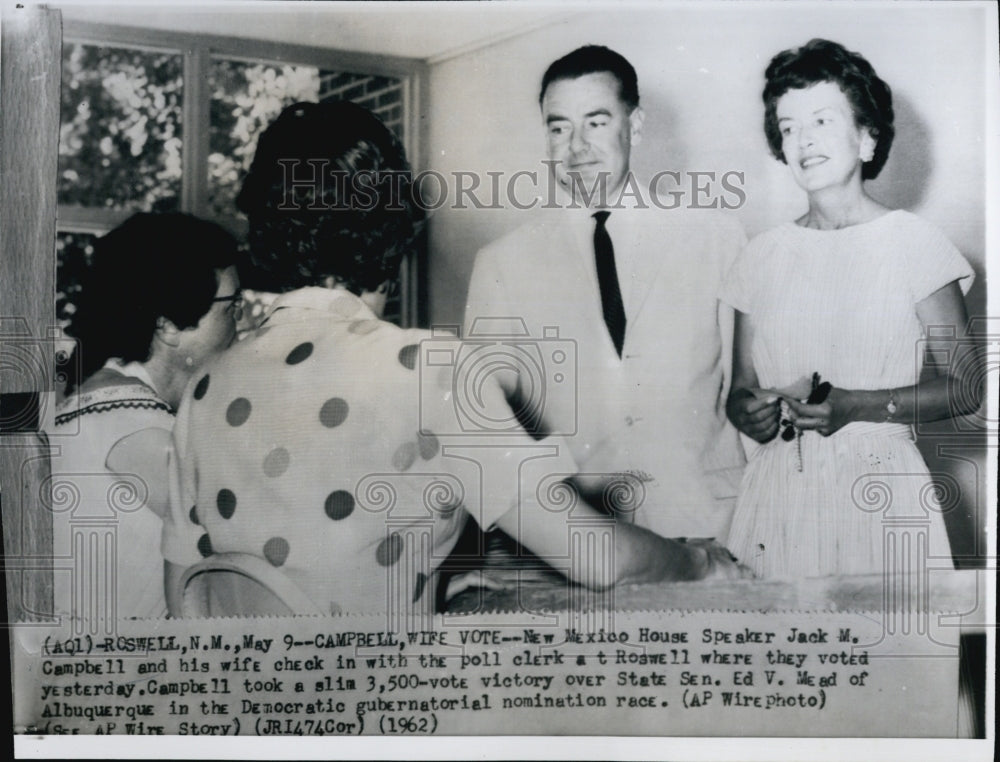 1962 House Speaker Jack M. Campbell &amp; Wife At Polls To Vote - Historic Images