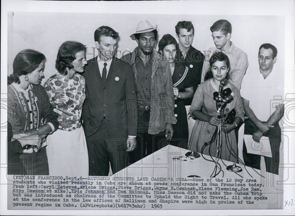 1963 Press Photo Bay Area Students returned laud Castro's Cuba. - Historic Images