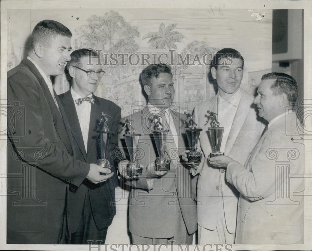 1958 Press Photo Mike Lenana, Tom Sullivan, Frank Matthews, Arthur Dowd, Bowlers - Historic Images