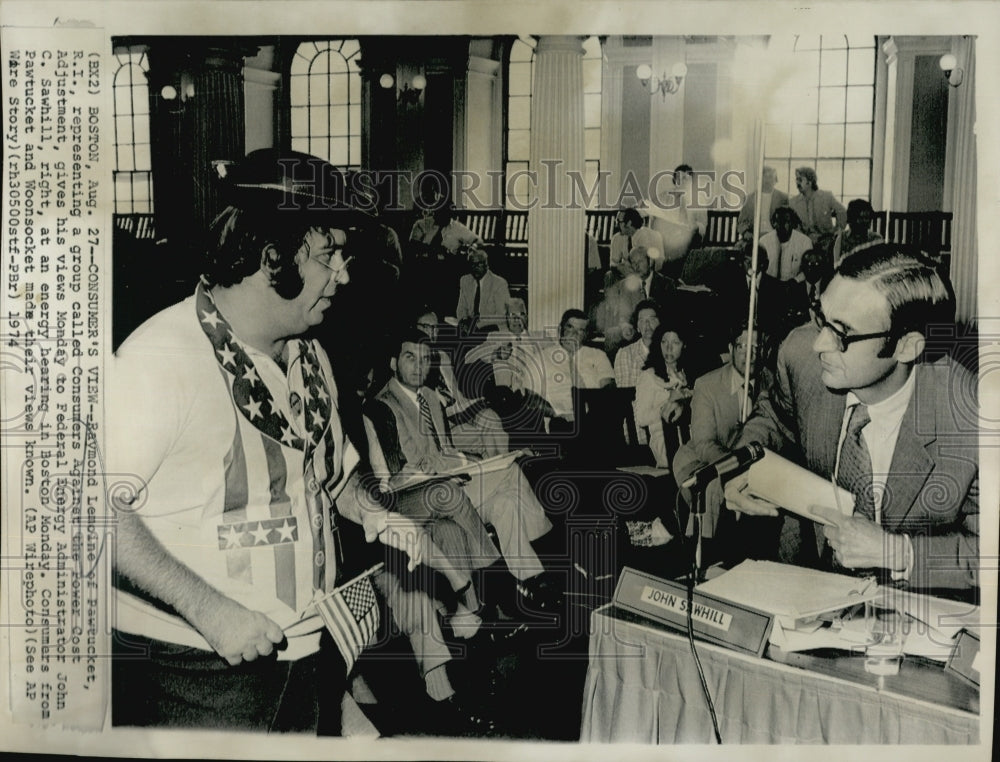 1974 Press Photo Raymond Lenoine Represents Group Against Power Cost - Historic Images