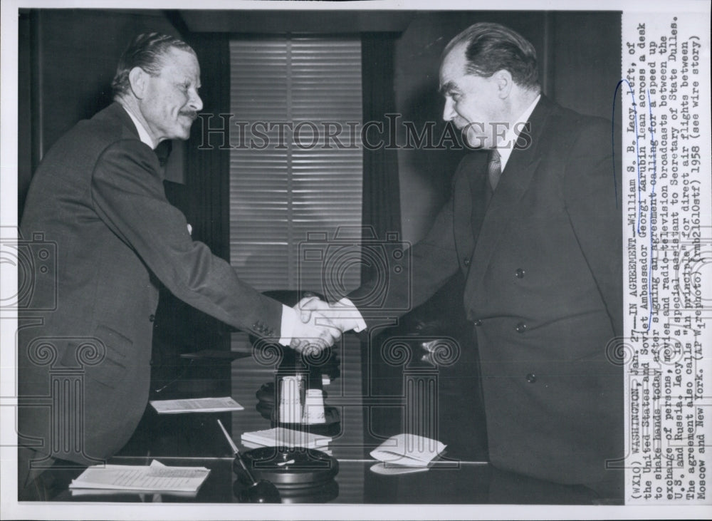 1958 Press Photo Soviet Ambassador Georgi Zarubin &amp; William S.B.Lacy - Historic Images