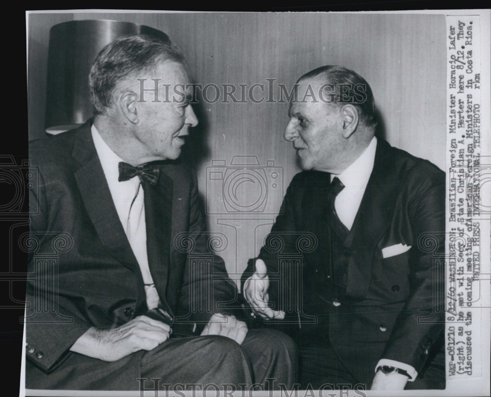 1960 Press Photo Foreign Minister Horacio Lafer &amp; Secretary Of State Christian - Historic Images