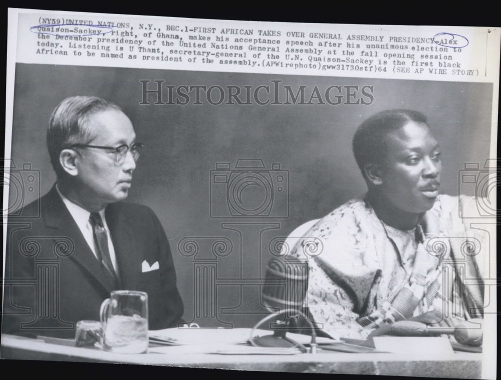 1964 Press Photo Ambassador Alex Quaison-Sackey of Ghana to U.N. - Historic Images