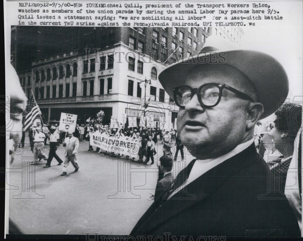 1960 Press Photo Michael Quill, Union President in Parade - Historic Images