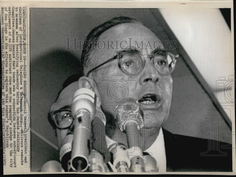 1972 Press Photo Harold Geneen,Pres. of Intl. Telephone &amp; Telegraph Corp. - Historic Images
