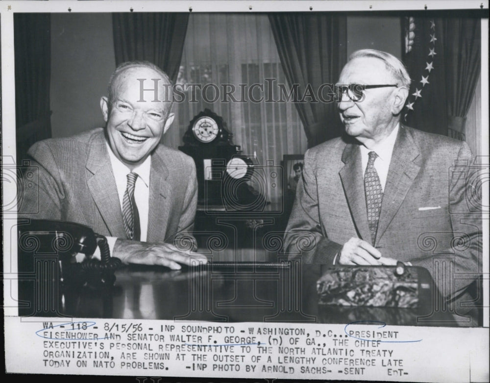 1956 Press Photo U.S. Pres. Eisenhower and Senator George F. George of GA. - Historic Images