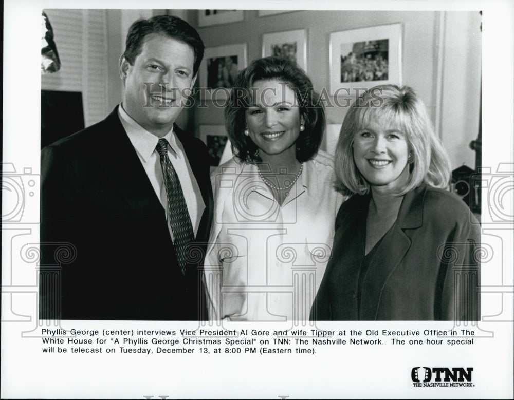 Press Photo Phyllis George interviewed Vice Pres. Al George and Wife Tipper. - Historic Images