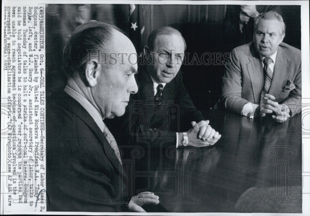 1971 Press Photo Secretary of Labor James Hodgson &amp; Mine Workers Pres Boyle - Historic Images