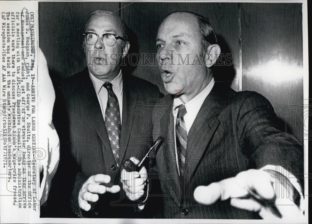 1971 Press Photo Secretary of Labor James Hodgson &amp; George Schultz - Historic Images