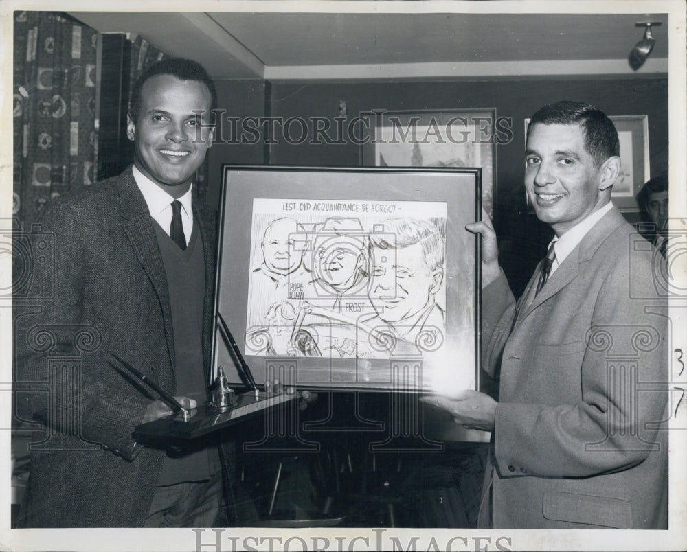 1964 Press Photo Jim Dobbins Cartoon he Drew &amp; Harry Belafonte - Historic Images