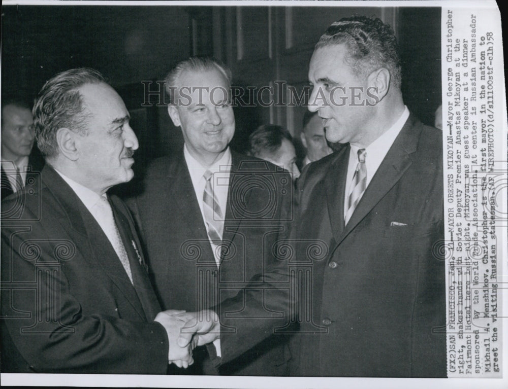 1958 Press Photo Mayor George Christopher & Soviet Deputy Premier Mikoyan - Historic Images
