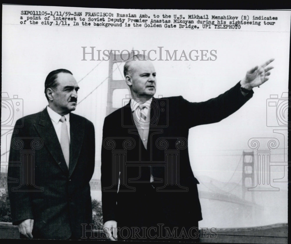 1959 Press Photo Mikhail Menshikov and Anastas Mikoyan in Russia - Historic Images