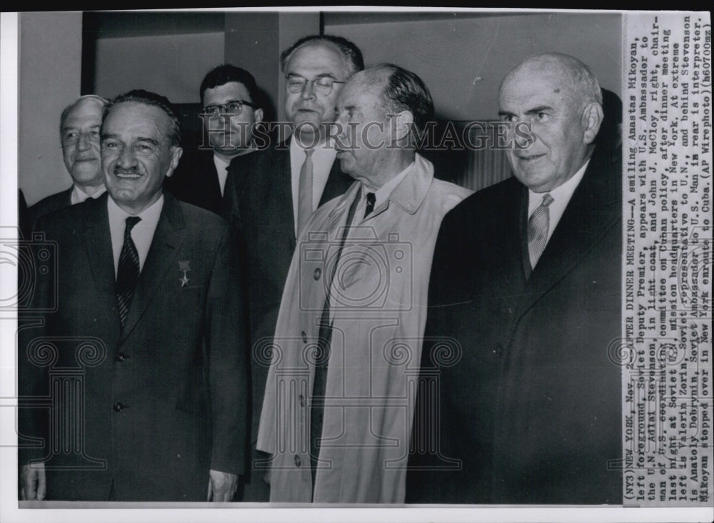 1962 Press Photo Anastas Mikoyan or Russia With Adlai Stevenson and McCloy - Historic Images